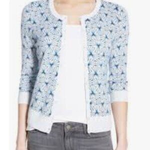Halogen  Blue Geometric Print 3/4 Sleeve Knit Cardigan Size S